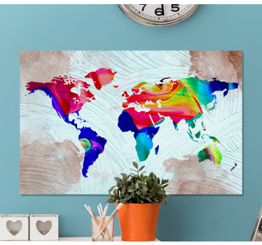 Wereldkaart canvas schilderij Veelkleurig artistiek - TenStickers