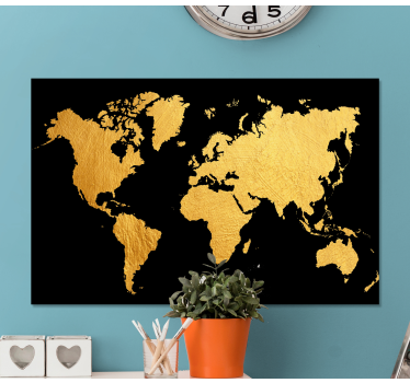 Wereldkaart canvas schilderij Zwart en goud - TenStickers
