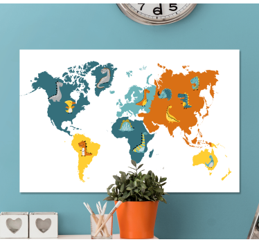 Wereldkaart canvas schilderij interactieve dierenkaart - TenStickers
