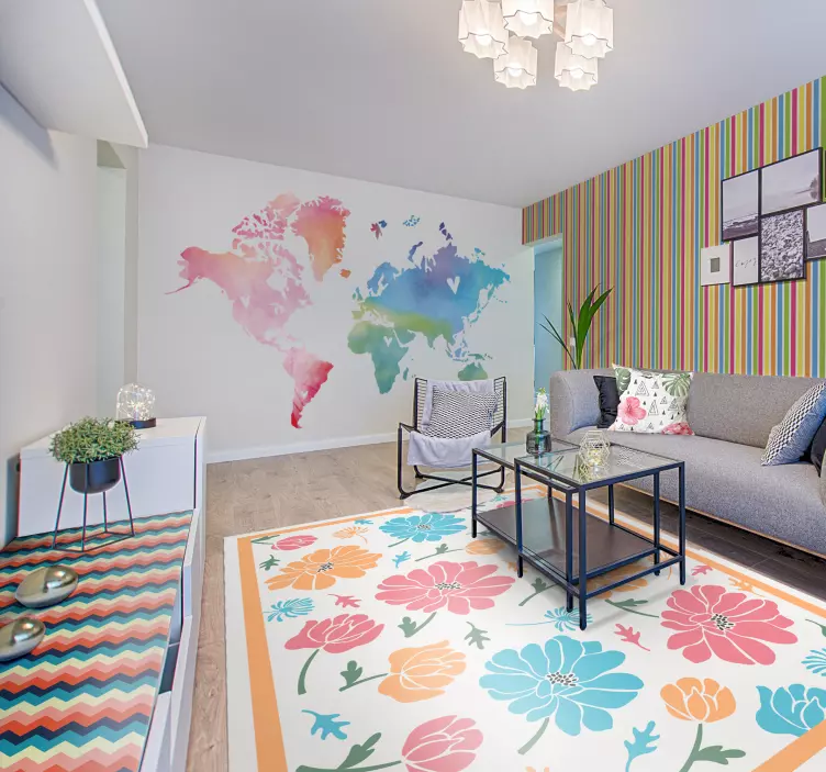 Wereldkaart Waterverf Muutsticker - TenStickers