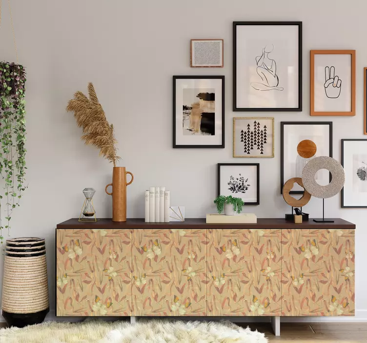 Herfstbloemenpatroon meubel sticker - TenStickers