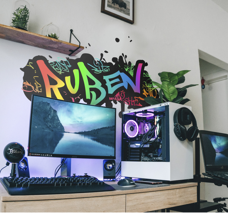 Tienerkamer muursticker naam graffiti - TenStickers