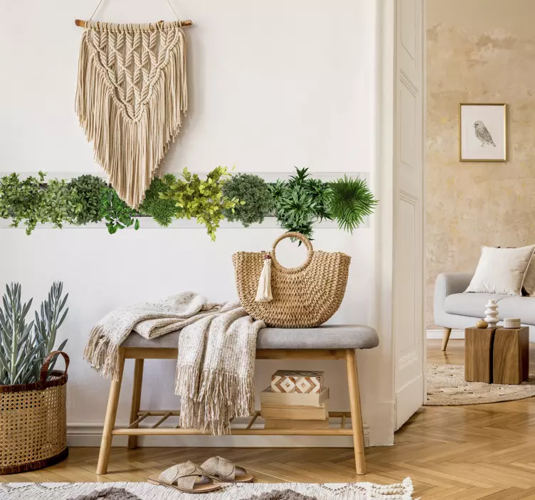 Muursticker woonkamer planten verticale tuinrand - TenStickers