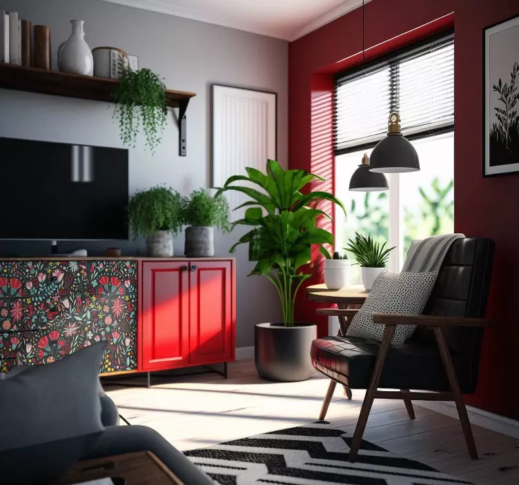 Meubelstickers Veelkleurige bloemen met zoom - TenStickers