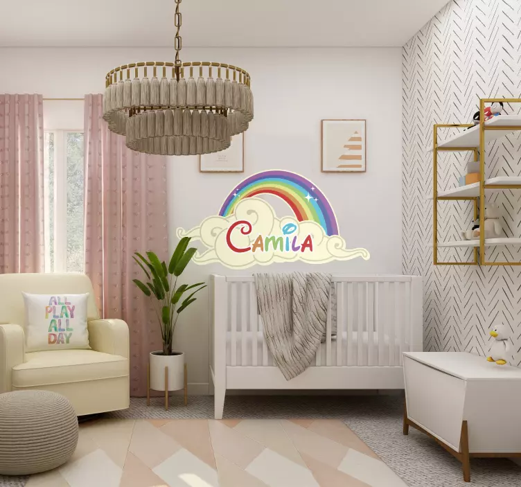 Kindersticker Naam Wolk Regenboog - TenStickers