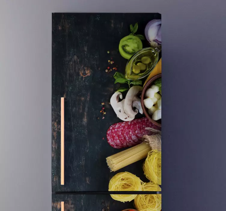 Vinyl eten op hout Koelkast sticker - TenStickers