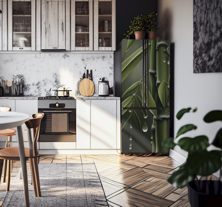 Bamboe met druppels Koelkast sticker - TenStickers