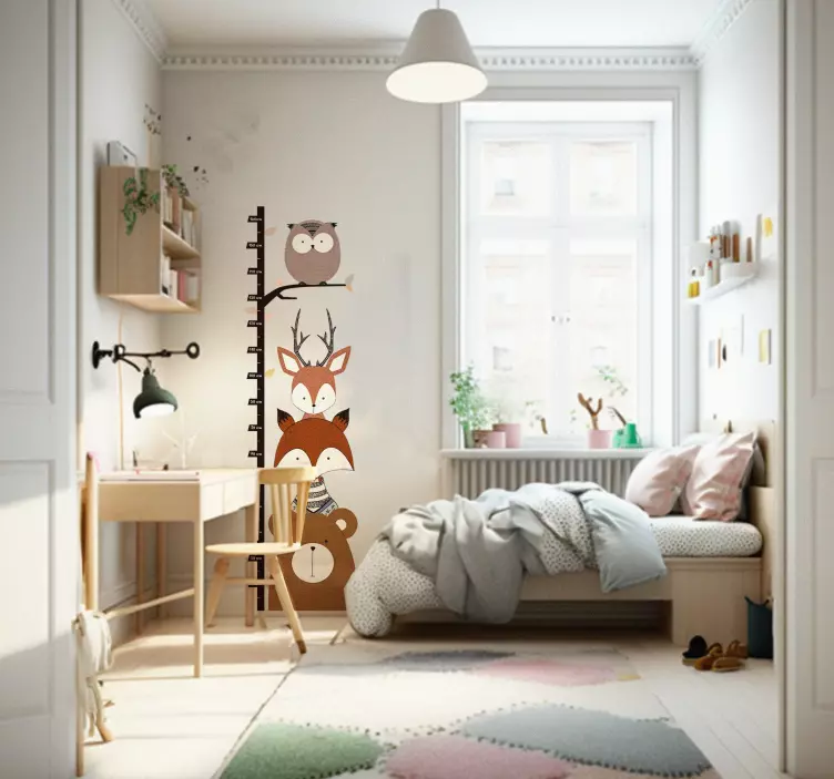 Woodland Dieren Hoogte Grafiek Muursticker. - TenStickers