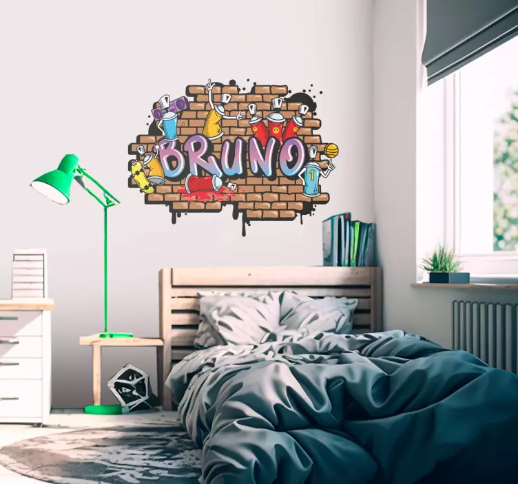Muursticker urban graffiti stenen muur met naam - TenStickers