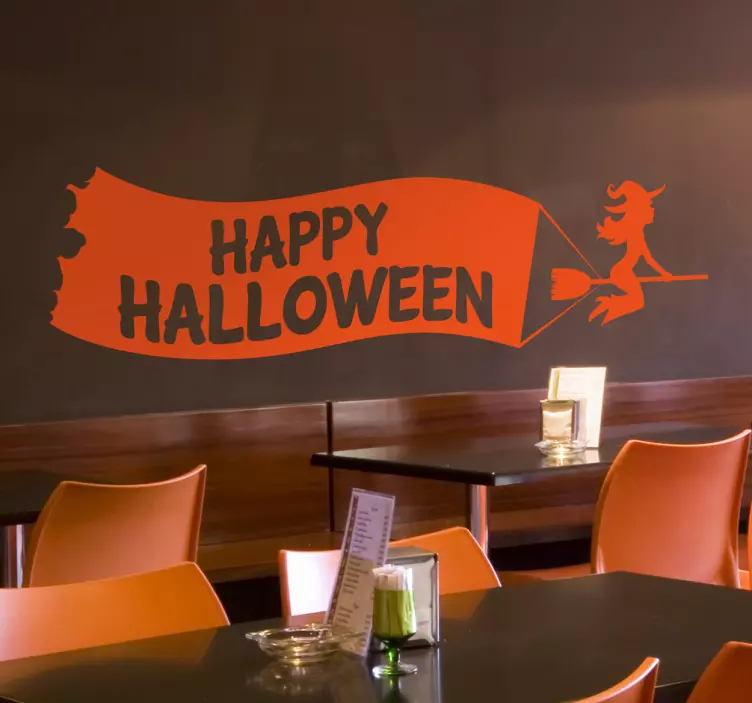 Muursticker Vliegende Heks Happy Halloween - TenStickers