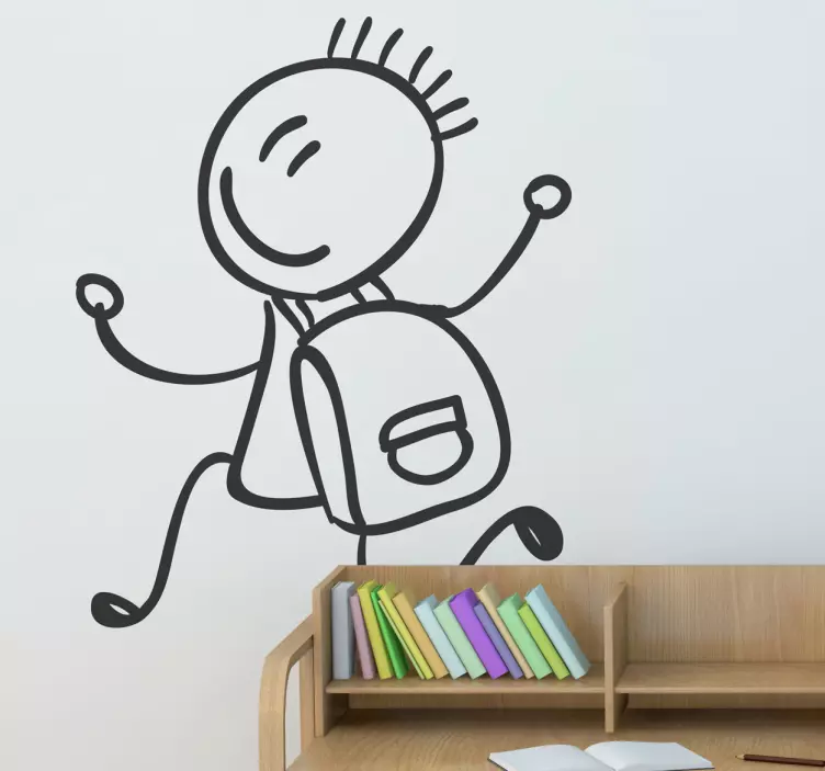 Sticker kinderen jongen met boekentas - TenStickers