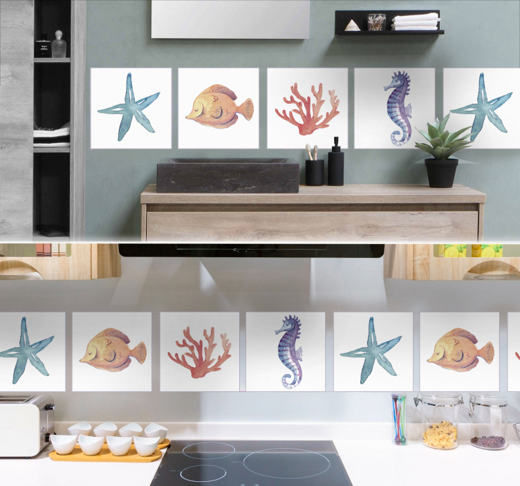 Tegelstickers badkamer met zeedieren - TenStickers