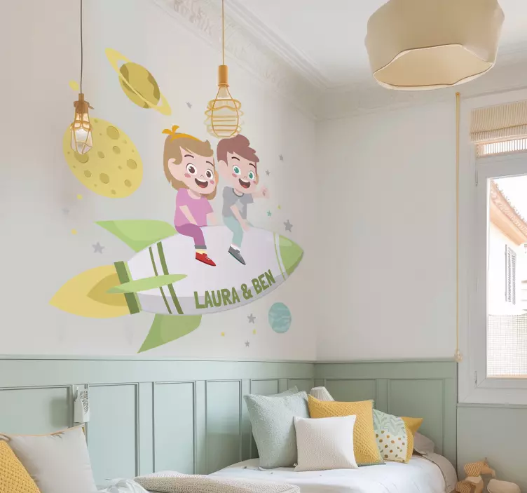 Broers op een raket Muursticker ruimte - TenStickers