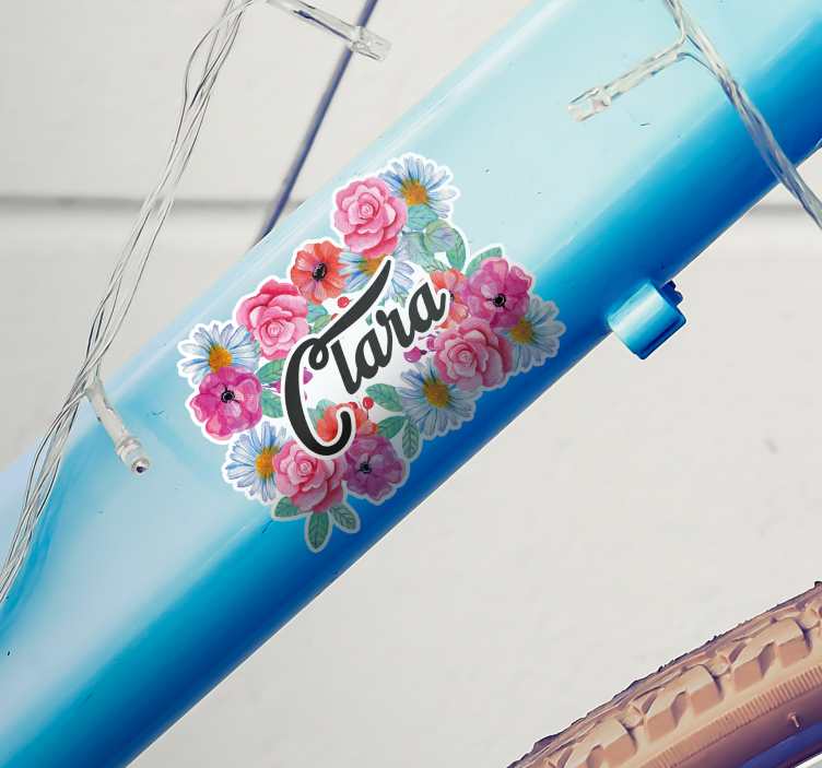Bloemen Fiets stickers met naam - TenStickers
