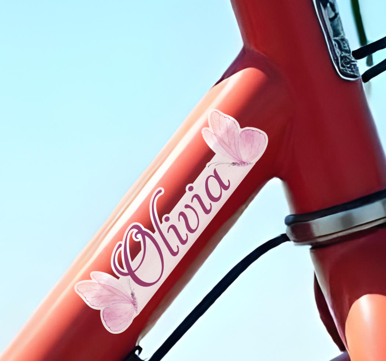 Blije vlinder Fiets stickers met naam - TenStickers