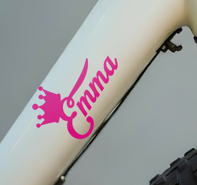 Roze kroon Fiets stickers met naam - TenStickers