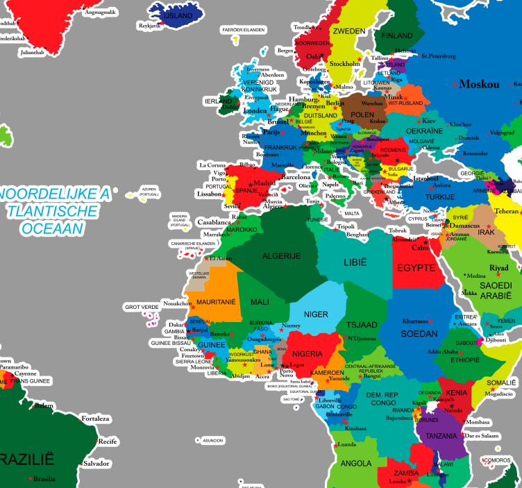 Kleurrijke wereldkaart muursticker woonkamer - TenStickers