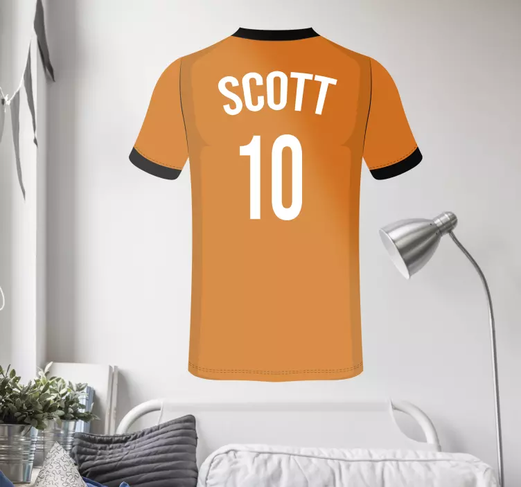 Aanpasbaar oranje shirt Muursticker voetbal - TenStickers