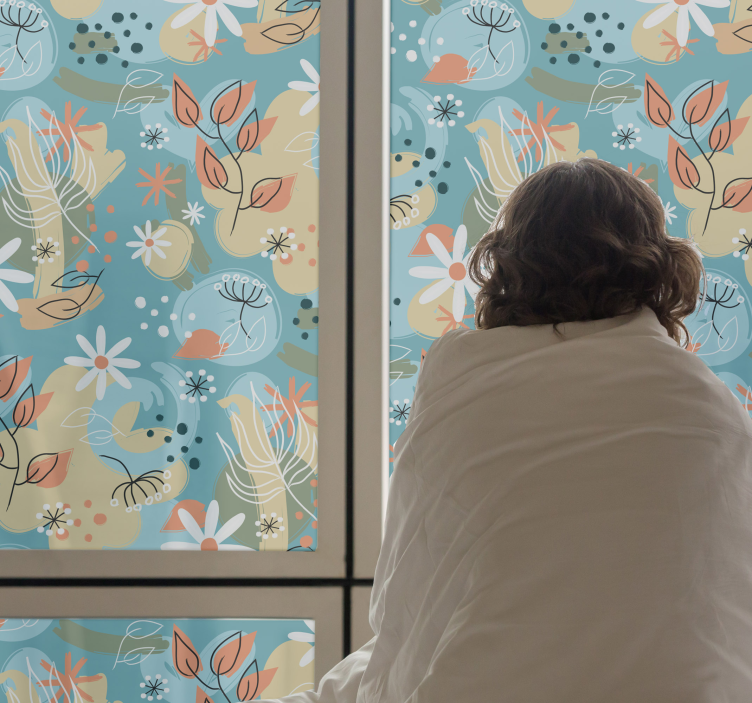 Abstracte platte bloemenachtergrond  privacy folie raam - TenStickers