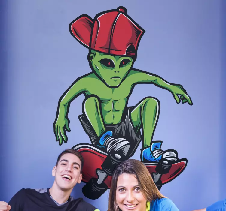 Alien op skateboard extreme sport zelfklevende sticker - TenStickers
