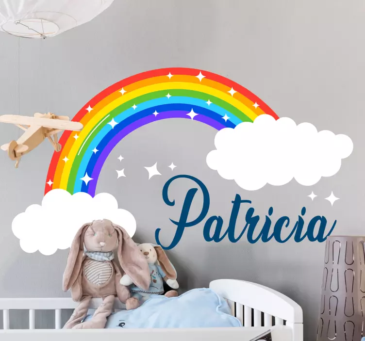 Muurstickers babykamer Gepersonaliseerde sparkly regenboog - TenStickers