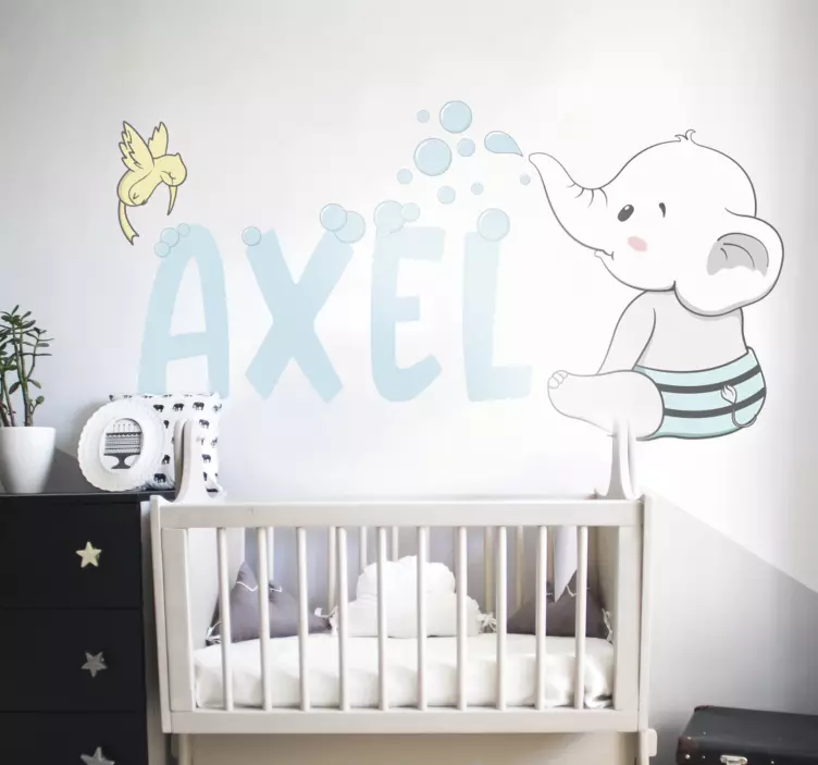 Muursticker kinderkamer babyolifant met naam - TenStickers