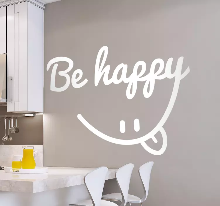 Be Happy smile muursticker woonkamer - TenStickers