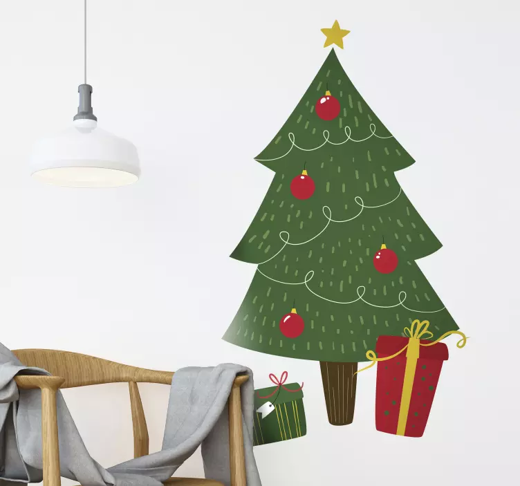 Bedrijfssticker kerstboom met geschenken - TenStickers