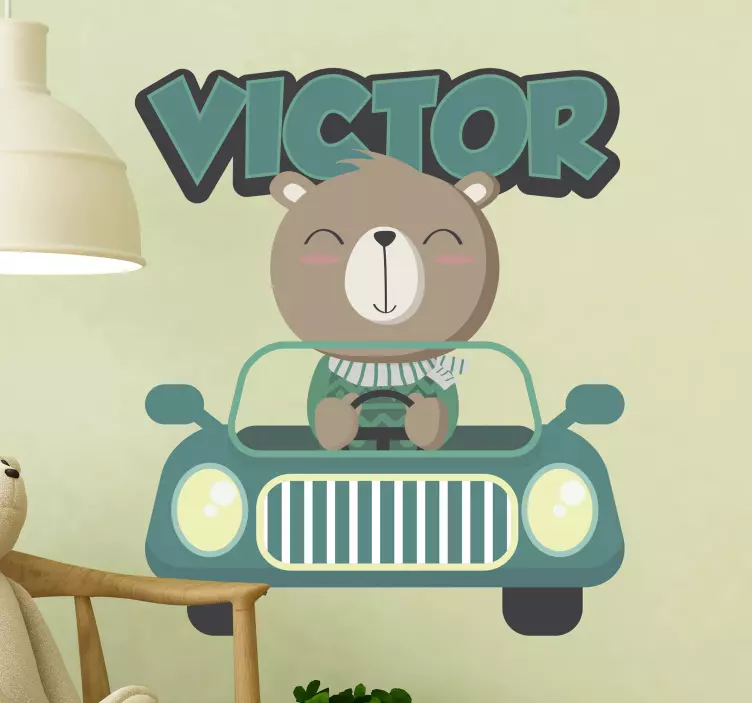 Beer rijdt in auto Fietssticker - TenStickers