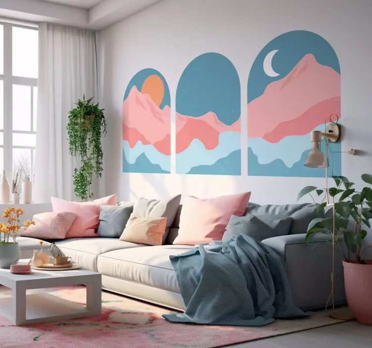 Berg uitzicht abstract muursticker woonkamer - TenStickers