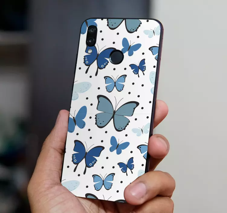 Blauwe vlinderpatronen huawei sticker - TenStickers