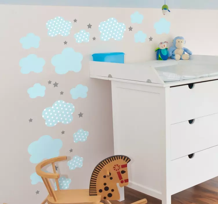 Blauwe wolken sterren baby kinderen sticker - TenStickers