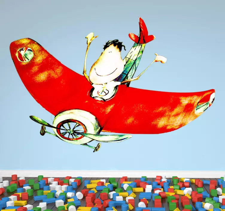 Blij kind vliegtuig muursticker kinderkamer - TenStickers