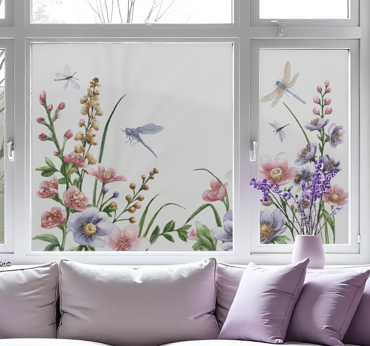 Bloemen en libellen Raamsticker - TenStickers