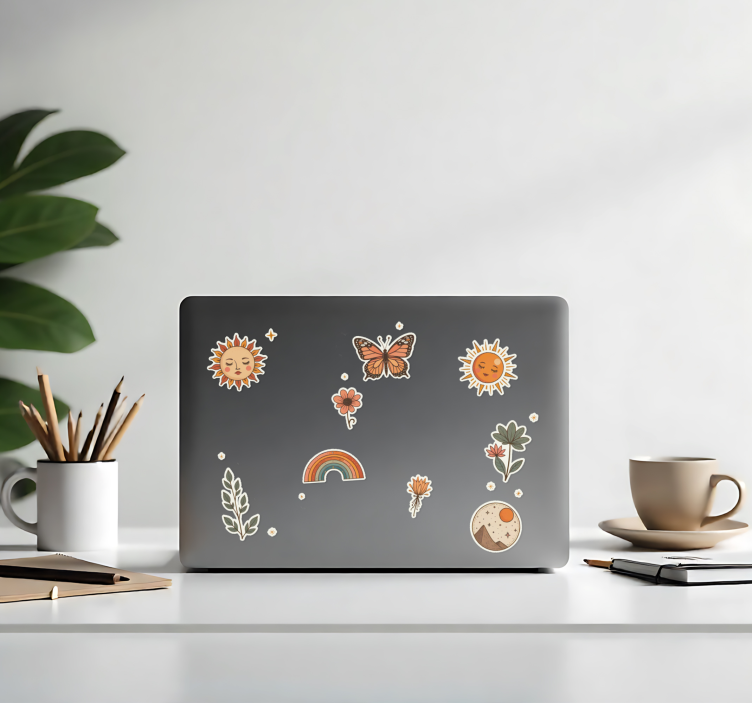 Bloemen- en zonstickerset laptop sticker - TenStickers