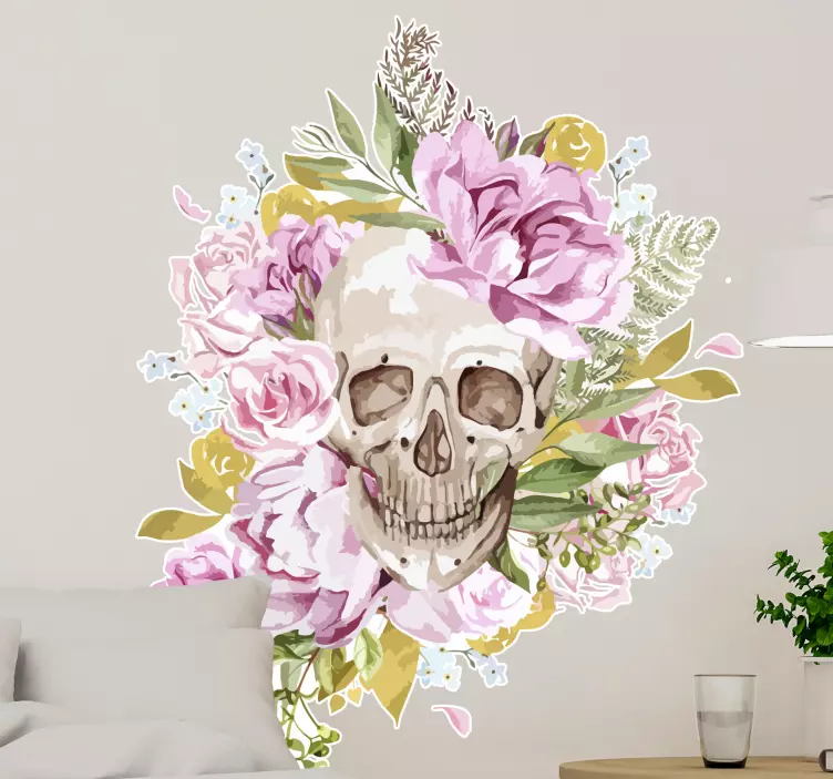 Bloemen schedel accent decoratie sticker - TenStickers