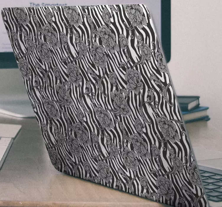 Bloemen zebrapatroon laptop sticker - TenStickers