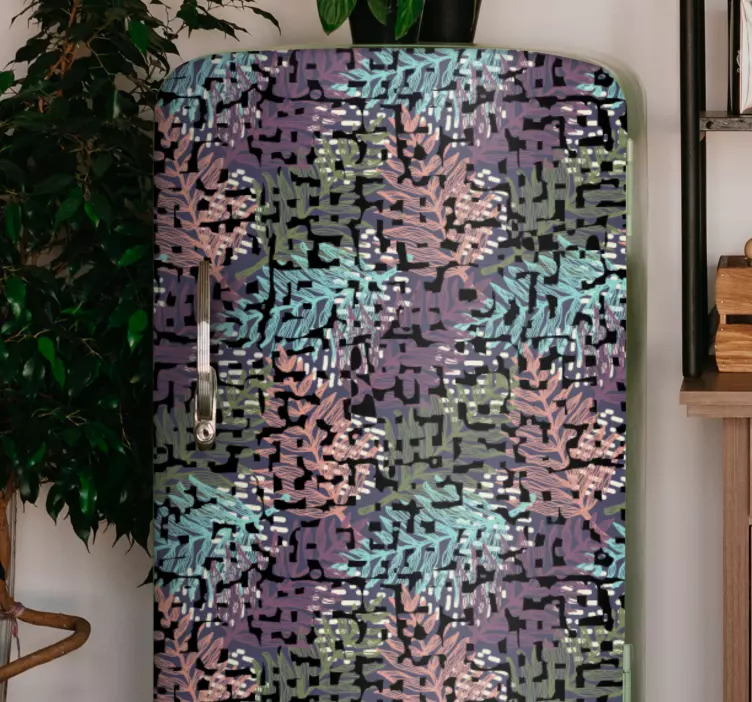 Bloemige bladpatronen koelkast sticker - TenStickers