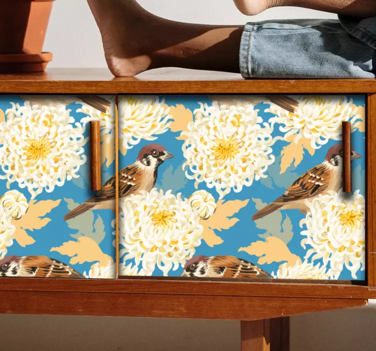 Chrysantenvogels meubel sticker - TenStickers