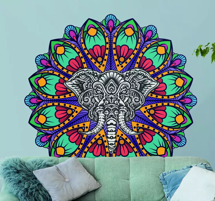 Decoratie sticker levendige olifant mandala - TenStickers