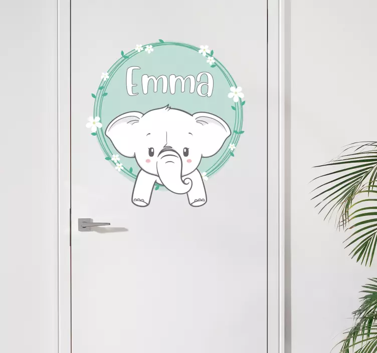 Deurstickers olifantje met naam voor babykamer - TenStickers