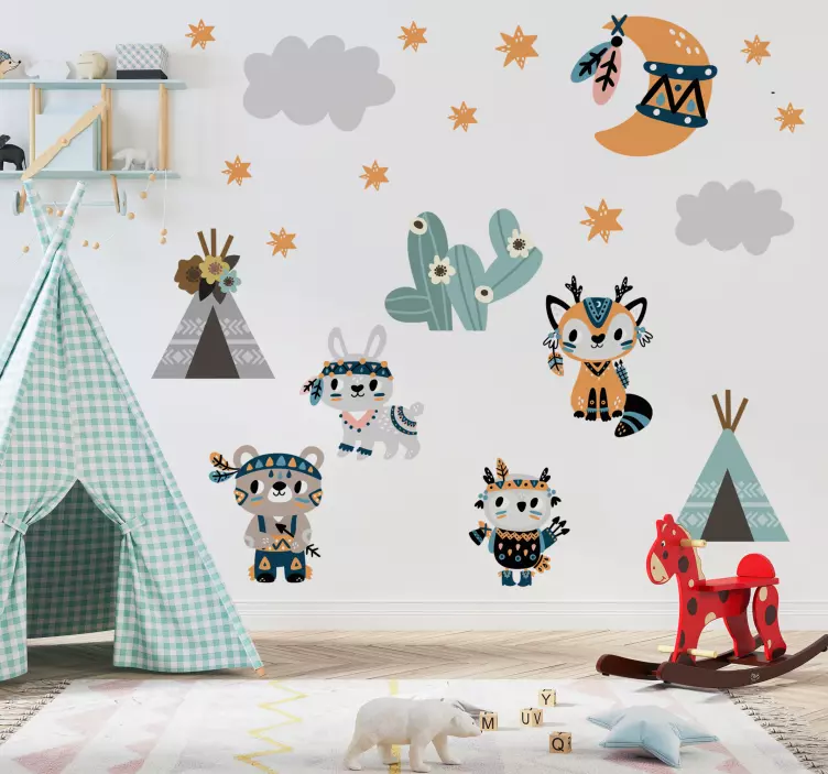 Dieren in indiase stijl Decoratie sticker tekeningen - TenStickers