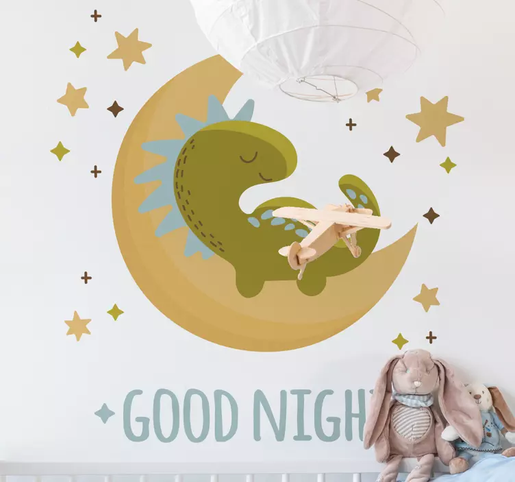 Muursticker dino Goede nacht met dinosaurus - TenStickers