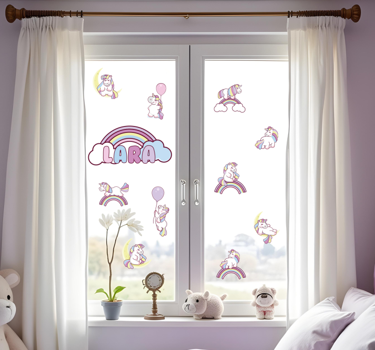 Eenhoorns en regenbogen raamsticker - TenStickers
