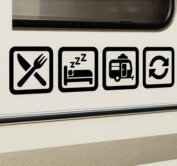 Eten slapen camper herhalen caravan sticker - TenStickers