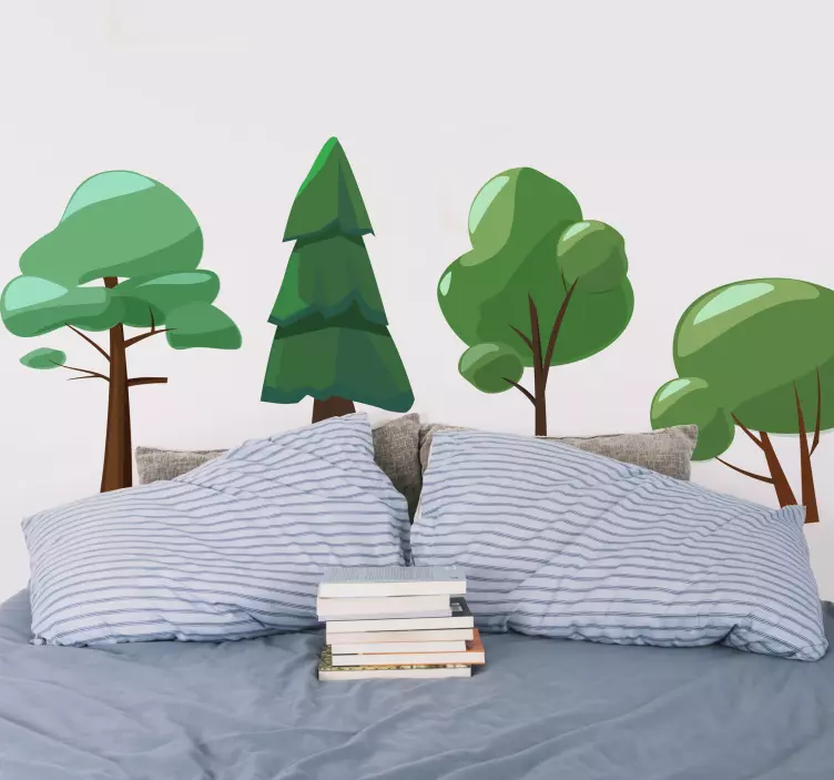 Muursticker eetkamer Vier groen bomenontwerp - TenStickers