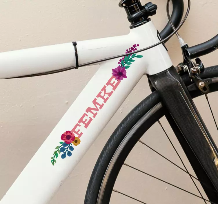 Fiets sticker naam bloemen - TenStickers