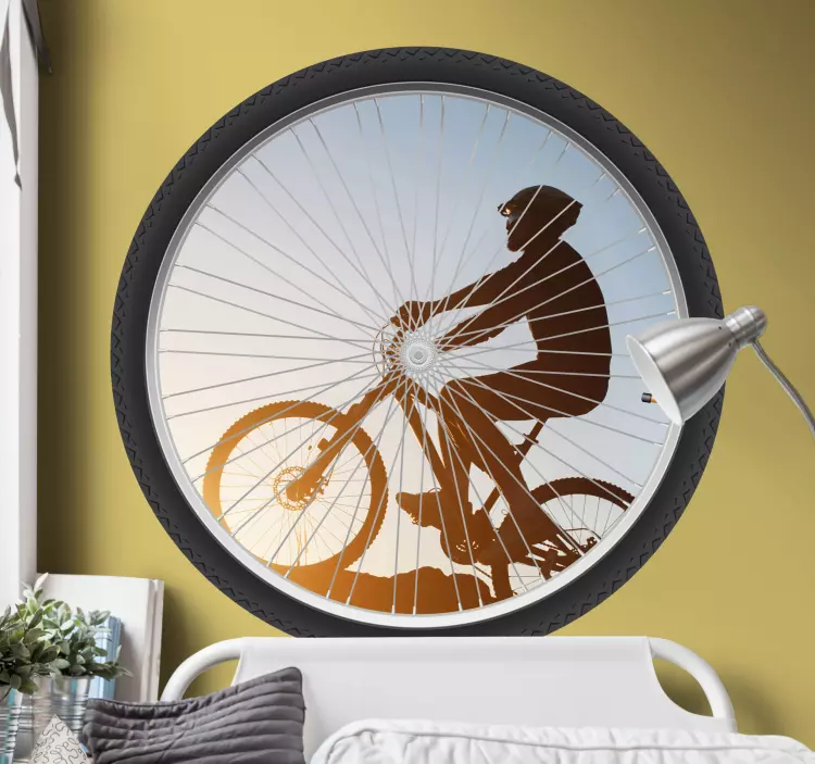 Fietser silhouet wiel Fietssticker - TenStickers