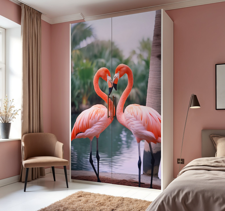 Flamingo's hart meubel sticker - TenStickers