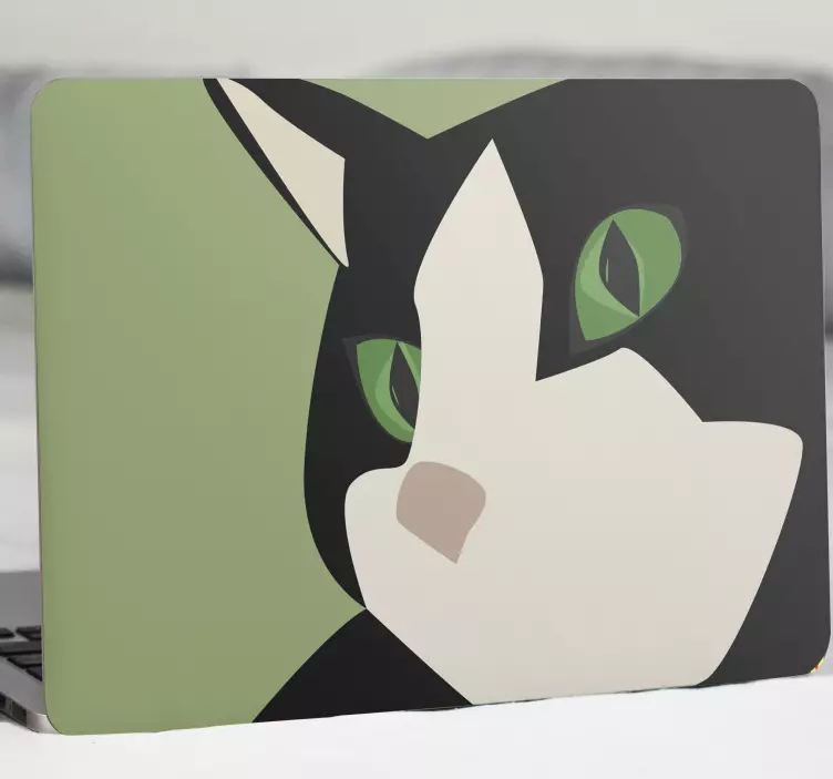 Zwart-witte kat laptop skin - TenStickers